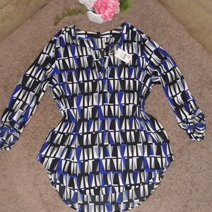 Estate (Size S) Multi-Colored Abstract Print Business Office Casual Blouse